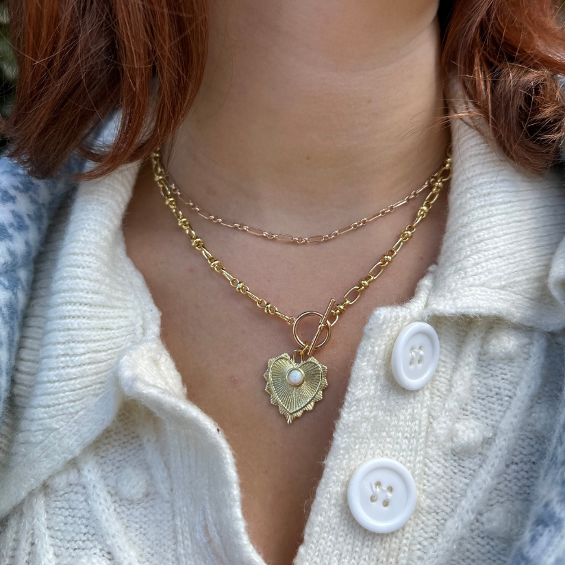 Gold Filled Heart Pendant Necklace with Opal