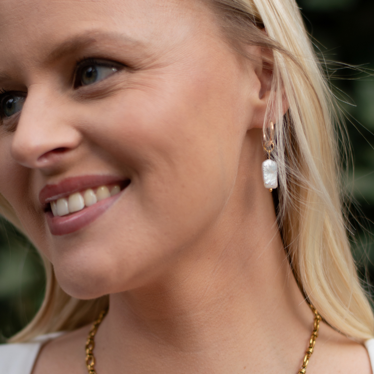 Rectangular Freshwater Pearl Hoop Earrings