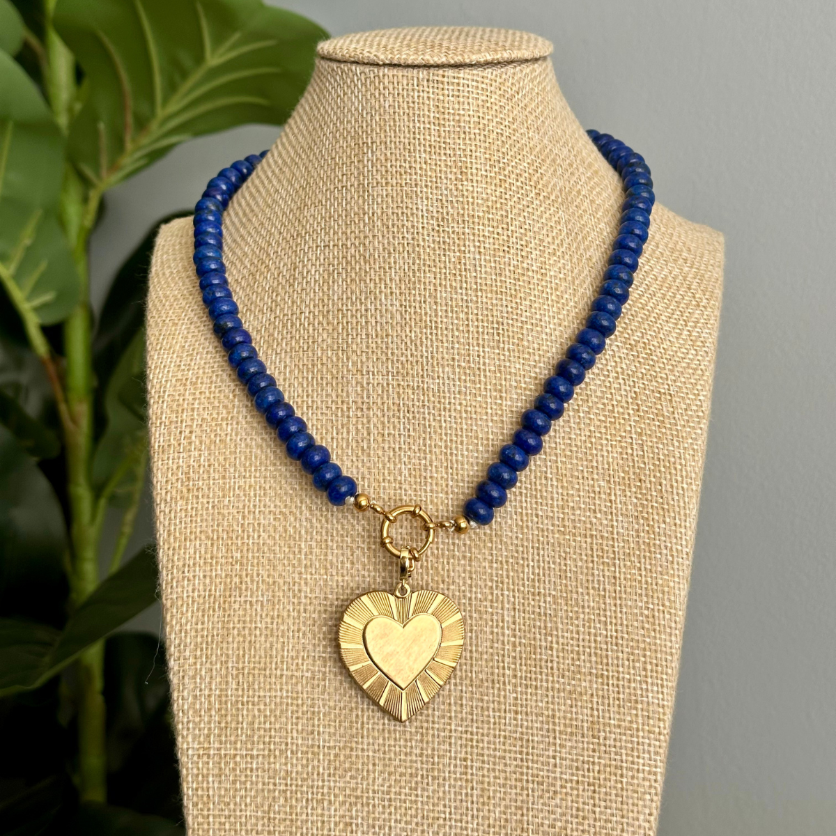 Dark Blue Beaded Stone Necklace