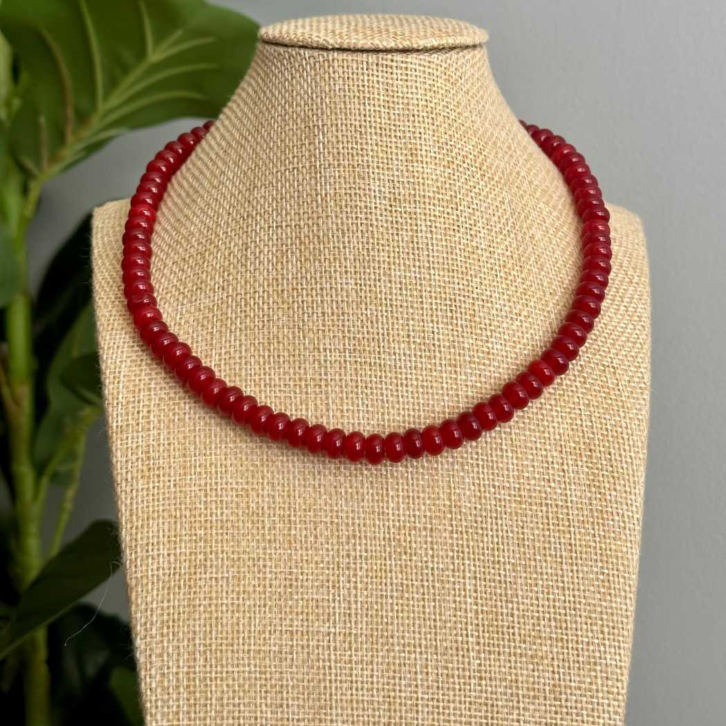 Dark Red Beaded Stone Necklace