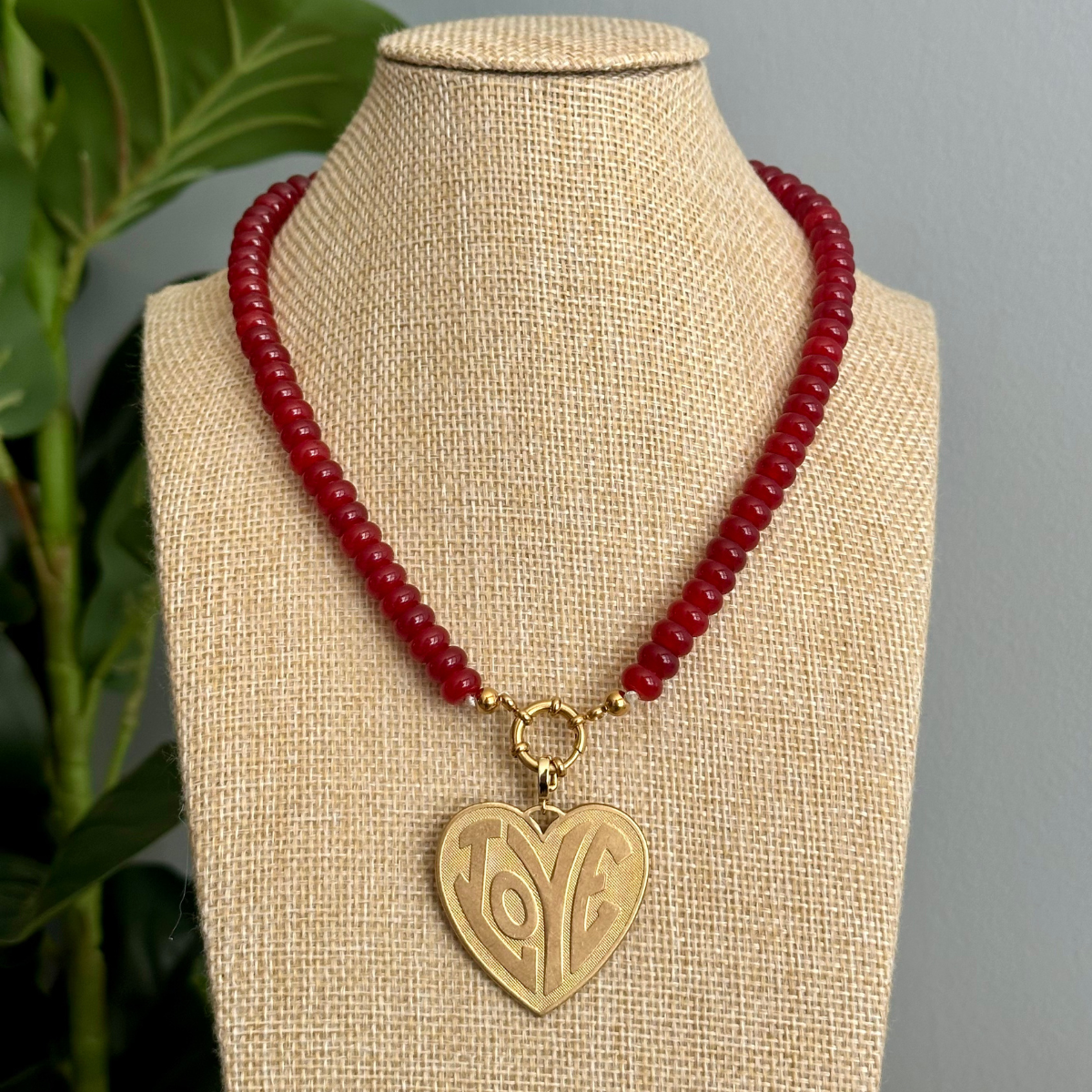 Dark Red Beaded Stone Necklace