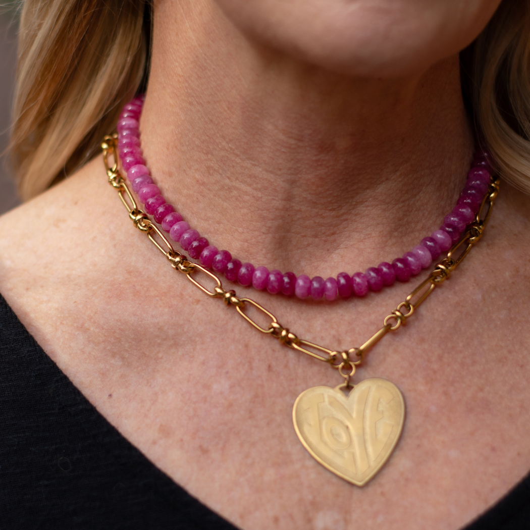 Magenta Pink Beaded Stone Necklace