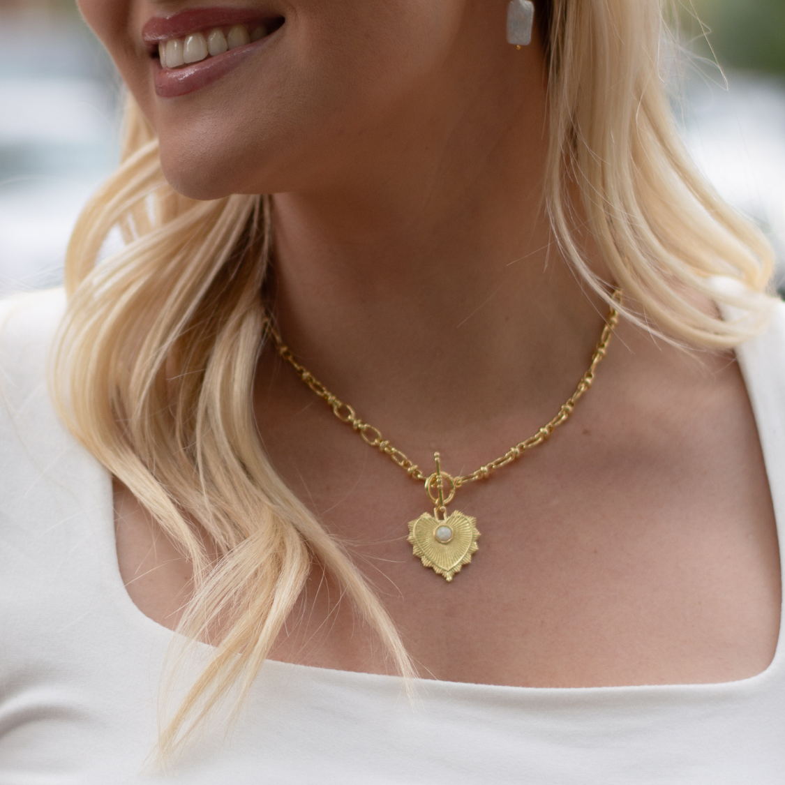 Gold Filled Heart Pendant Necklace with Opal