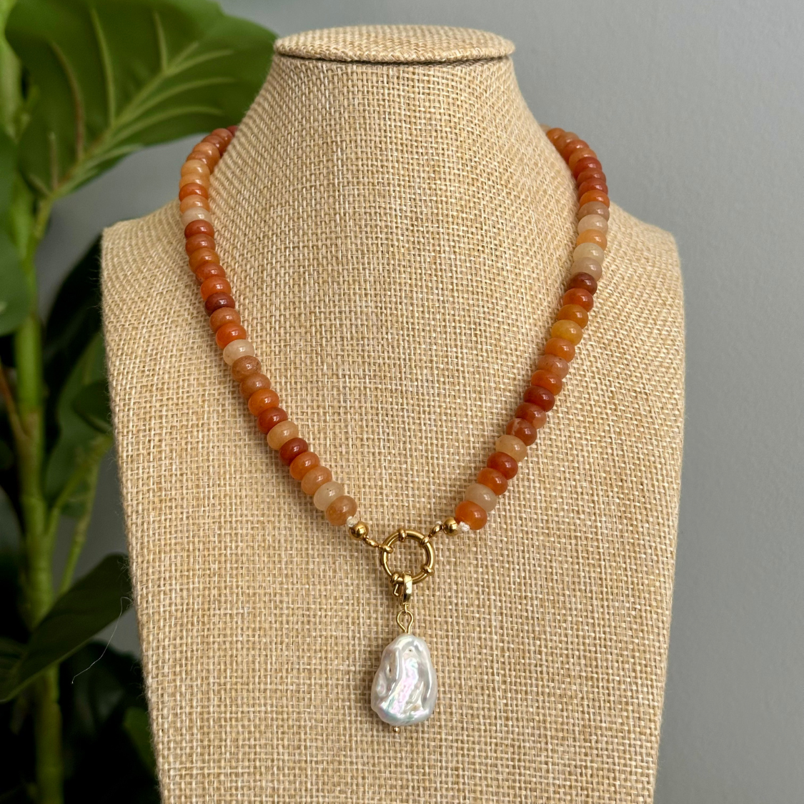 Orange Beaded Stone Necklace