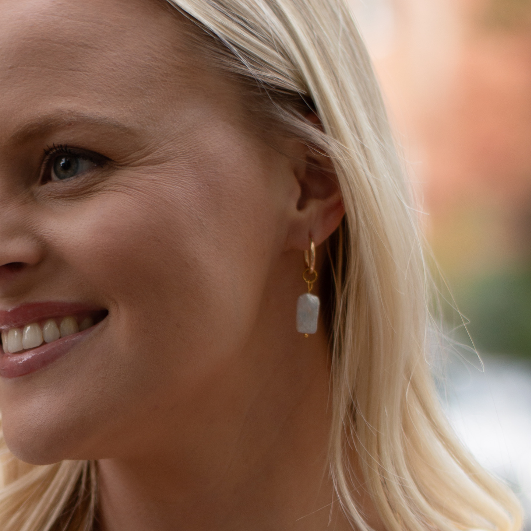 Rectangular Freshwater Pearl Hoop Earrings